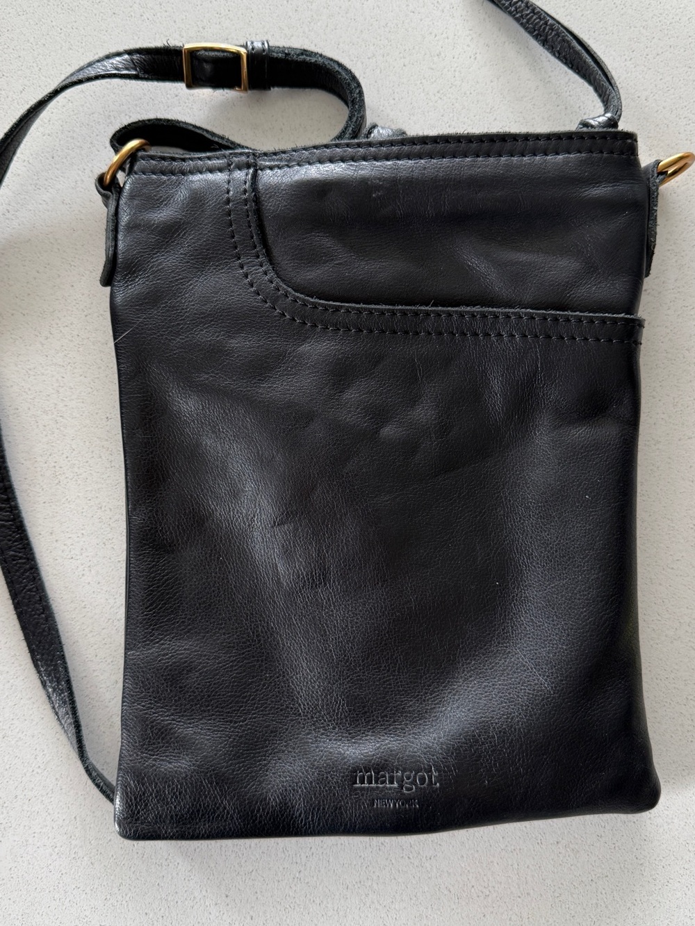 margot Black Leather Crossbody Bag with Gold Accents